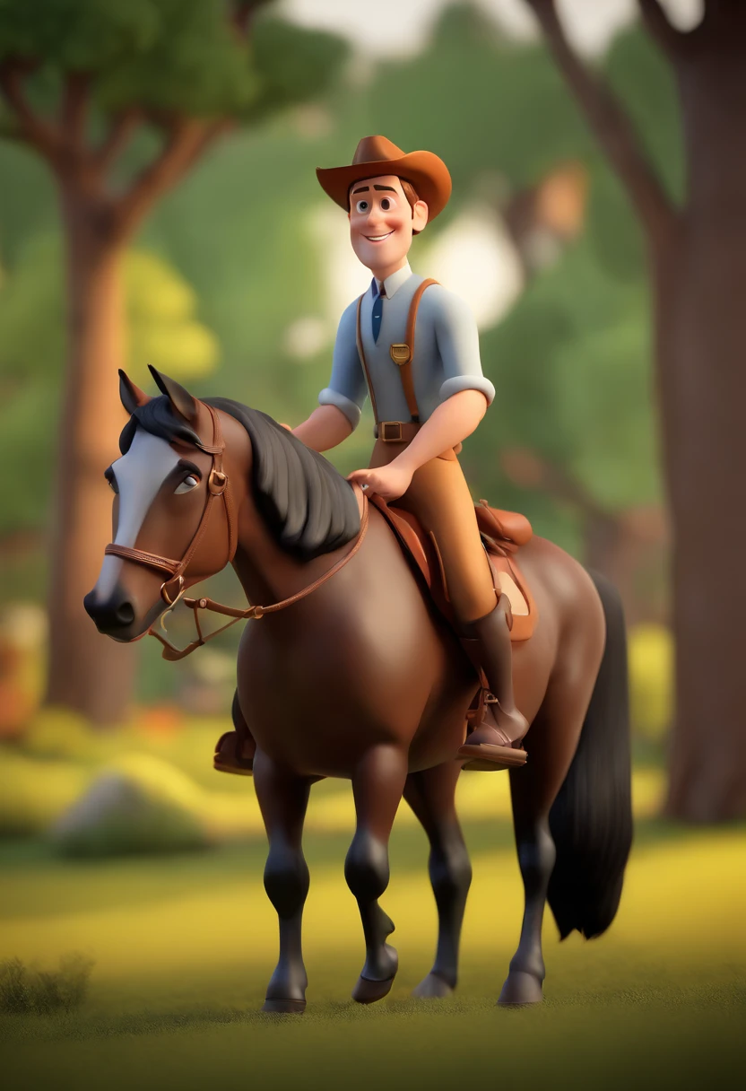 Cartoon character of a veterinarian white man with short beard straight hair on a horse farm, animation character, Caractere estilizado, animation style rendering, 3D estilizado, Arnold Maya render, 3 d render stylized, toon render keyshot, Personagem 3D, Personagem 3D, 3d rendering stylized, 3 d character render, personagem de desenho animado, Personagem de close up, Pose de personagem, (Estilo Pixar) (master part:1.2) (Bokeh) (best quality) (pele detalhada) (textura detalhada) (8k) (argila) (Cinematic lighting) (foco nítido