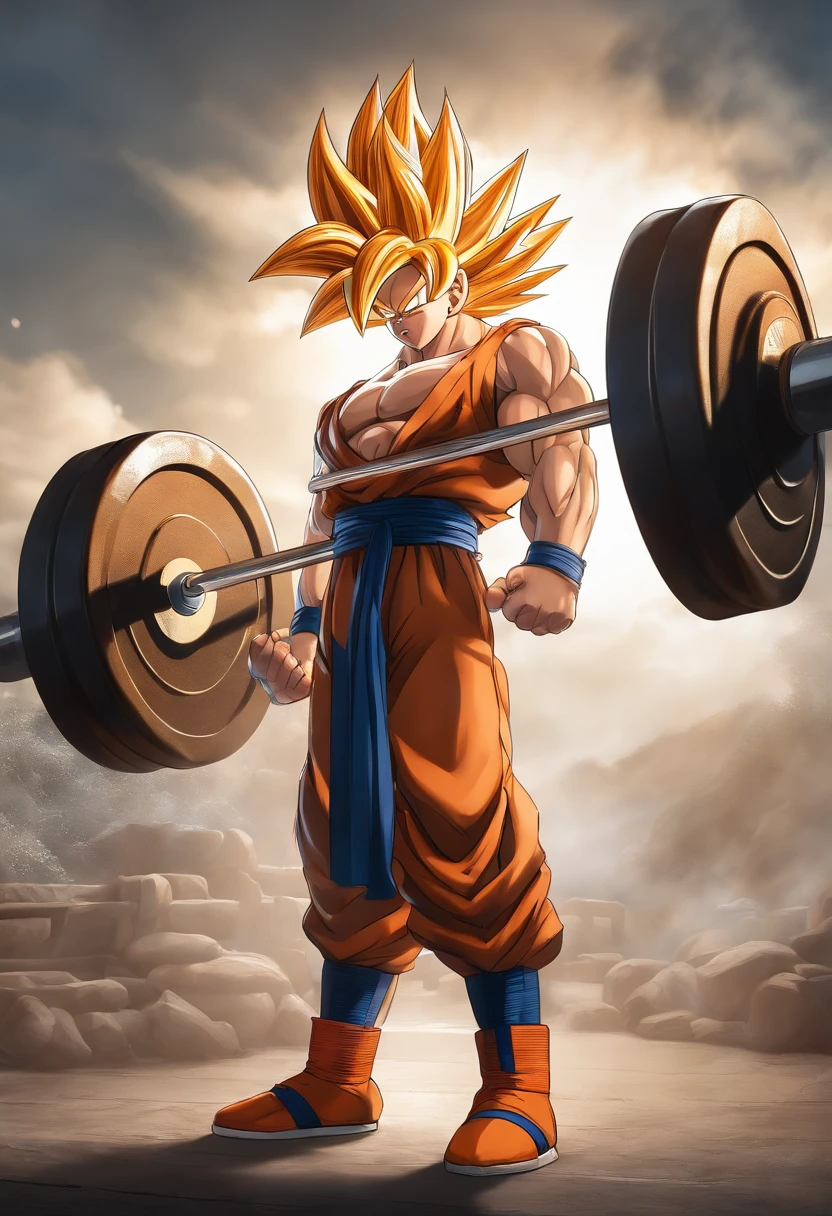 "How do you think Goku would do Olympic weightlifting?? Descreva uma cena em que ele realiza um clean and jerk com uma carga absurda, impressionando a todos ao seu redor."