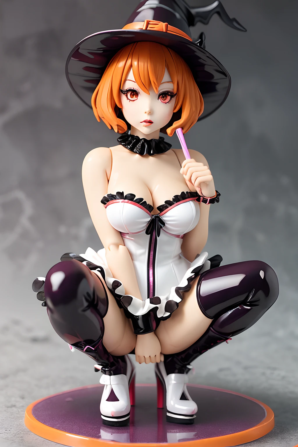 (((pvc figurine))) ((Cute girl)), ((halloween)) ((magic forest)), (sexy costume), ((masterpiece)) , cute body, (Pennywise) from 'It' DIY Halloween Costume, If anyone fears clowns, they'll surely hide after you transform into Pennywise from It. For this shapeshifting monster, you'll need orange hair, a white dress and a red balloon. Oops upskirt, squatting, suck lollipop, avant garde fashion model pop up parade figure, seductive anime girl, anime figure, anime figurine, seductive. highly detailed, aoshima chiho, ( highly detailed figure ), pvc figurine