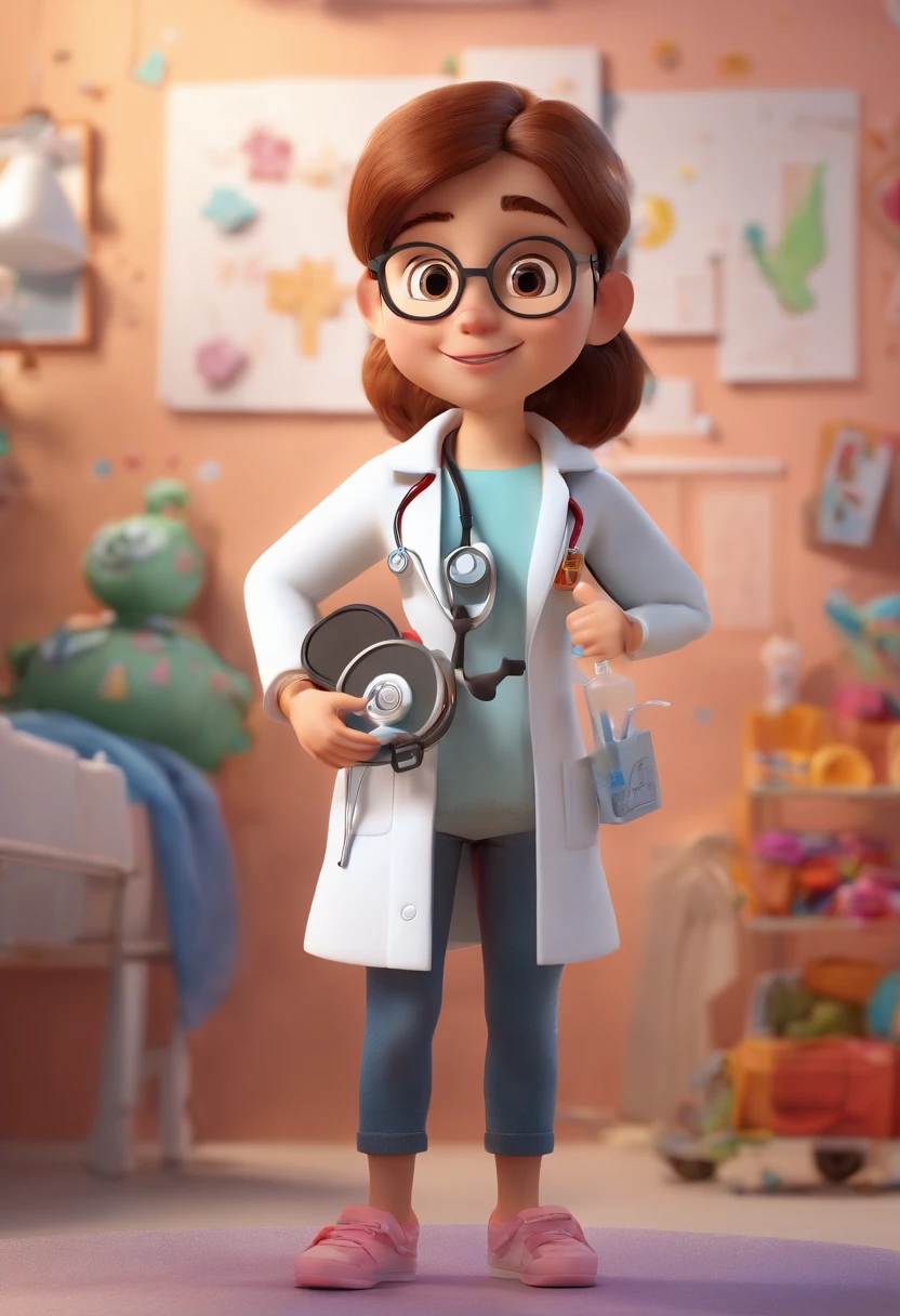 Estilo Pixar: Girl in white lab coat holding stethoscope ,3D Poster,Disney