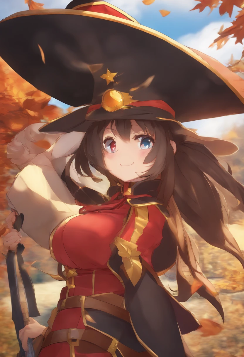 megumin del anime de konosuba con grandes pechos y grandes muslos