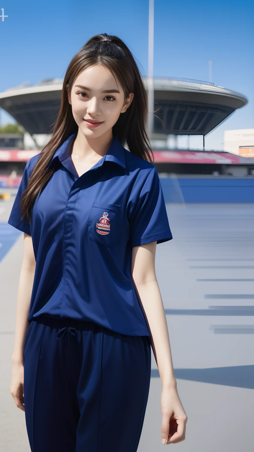 (bestquality,10,10,highres,masterpiece:1.2),ultra-detail,(Realistic,photorealistic portrait,photo-realistic:1.37),1 cute girl sitting on the football field,oily shiny skin,bara,light smile,BDclothes,((blue shirt:1.3)),short sleeves,shirt, trousers.,(navy_long_Pants Track:1.1), ((Stadium Background:1.3)),dynamic angle,excited,face focus,Dynamic Poses,from behide,Ass Focus,masterpiece, bestquality, ultra realistic, hyper-detail, 8k resolution, RAW photo, crisp focus, ((Navy blue shirt:1.1)), short sleeves, Long Path, Perfect body, 2 mature women, 18yo, cinematic light,Blue sweatpants,Gymware,Correct anatomy,Complete body, Correct body, sharp face, Anatomically correct body, full entire body, Realistic gestures, long-haired, Realistic poses,Wear long shorts......................,Long leg span,Shapely,Sculpting Girl, Slender Figure, mannequin mannequins, Shapely, Beautiful body,Blue sweatpants