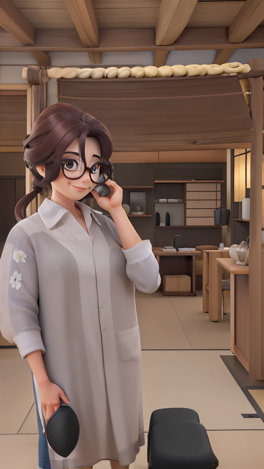 longos cabelos castanhos claros,modern glasses,olhar misterioso,massagem,Mulher japonesa
