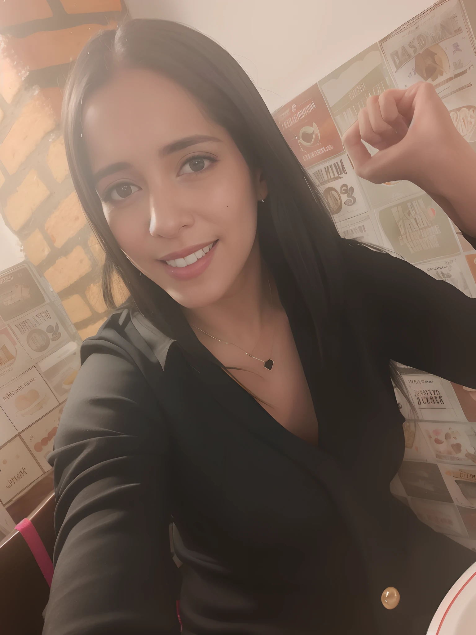 curvy woman with long hair and black blouse smiling, fernanda suarez, beautiful and smiling, powder Nándor Katona, kind smile, looks like fabiula natal, she is smiling, smile cute,  19 years old, she is smiling and happy, she has 2 3, Julia Fontes, 1 8 are