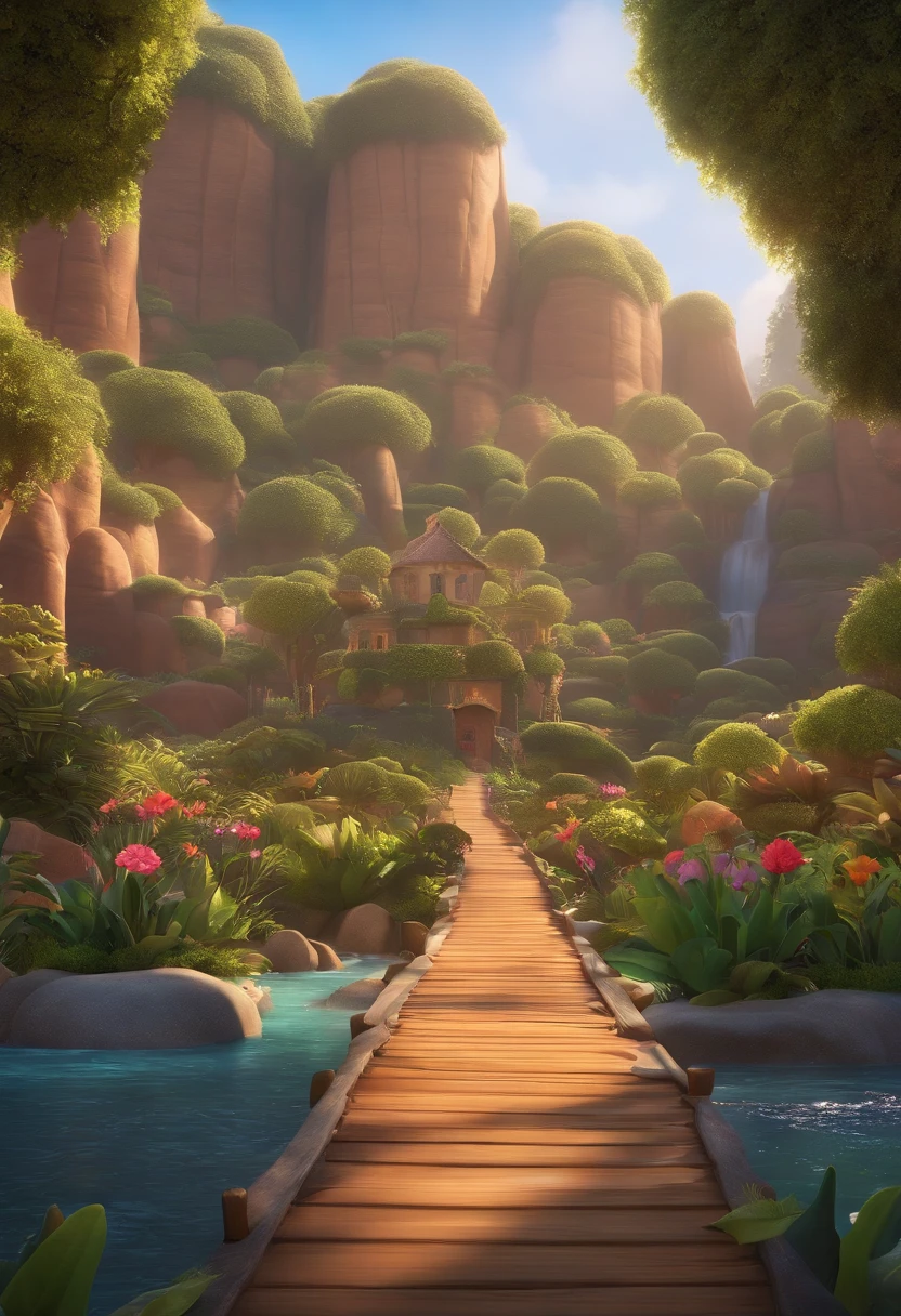 The characters and setting are meticulously designed in the Disney Pixar Dreamworks 3D style, criando uma atmosfera de filme animado que lembra a Disney, Pixar e Dreamworks.