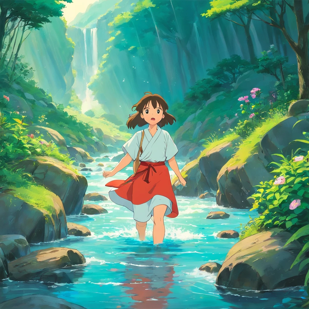 One day,The children of the village play in the mountains,Suddenly, there was a flash flood,The river swelled。The village is in danger of being submerged。The children panicked,They are looking for places to hide。That's right,The flower woman appeared,She told the children not to be afraid,Because she knows a magical place,You can take them to avoid disaster。