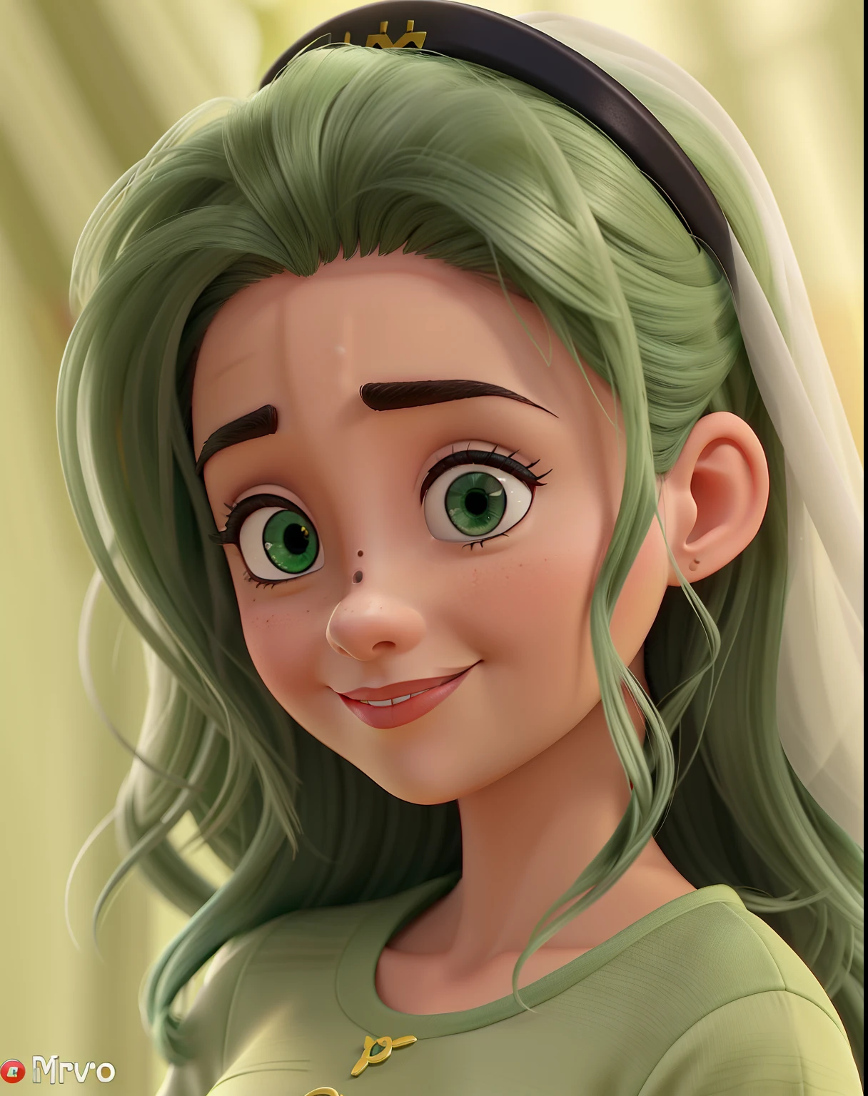 Mulher 30 anos,pele clara,cabelos preto comprido,olhos pretos,vestido verde medio,na igreja com microfone na mao