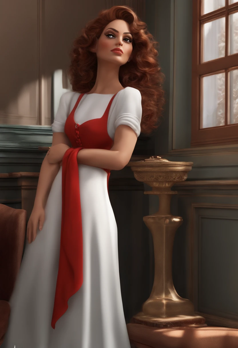 (melhor qualidade,ultra-detalhado,Realistic:1.37),3D rendering,design de personagens, jovem morena, advogada, cabelos longos e ondulados e com mechas,belos olhos pretos detalhados,wearing red glasses, vestido preto, Estilo Pixar, The character and setting are meticulously, criando uma atmosfera de filme animado que lembra a Disney, Pixar e Dreamworks.