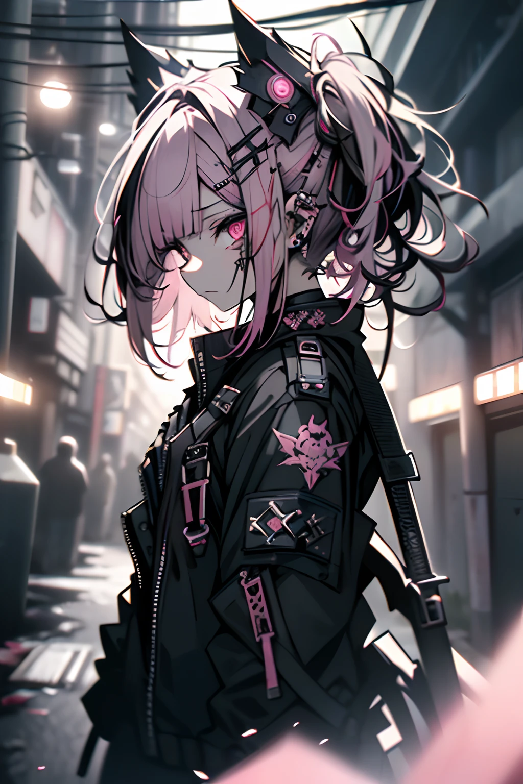 dead body、Blood everywhere、blood splashing、dark hue、Red hue、goth、(masutepiece), (Portrait), (Aesthetic), (Beautiful), (upper blody), (High quality), (aesthetic clothings), (professional angle), (thirds rule), (Feminine), (Woman), (Female), (Beautiful),(Feminine features), (25-years old), Solo, 1 woman, (Charming punk girl), Winters, Dramatic light, ((Playing guitar)), (Standing), Edgy makeup, (Small bust), ((electric guitar)), (Front face), (Defiant expression), ((defiance)), (Leather jackets and tattoos), ((Short hair)), (dyed (E.G. and pinks) hair), (spiky hair), (Thick hair), Matte Shine Hair, (Sprinkled hair bands on the hair),