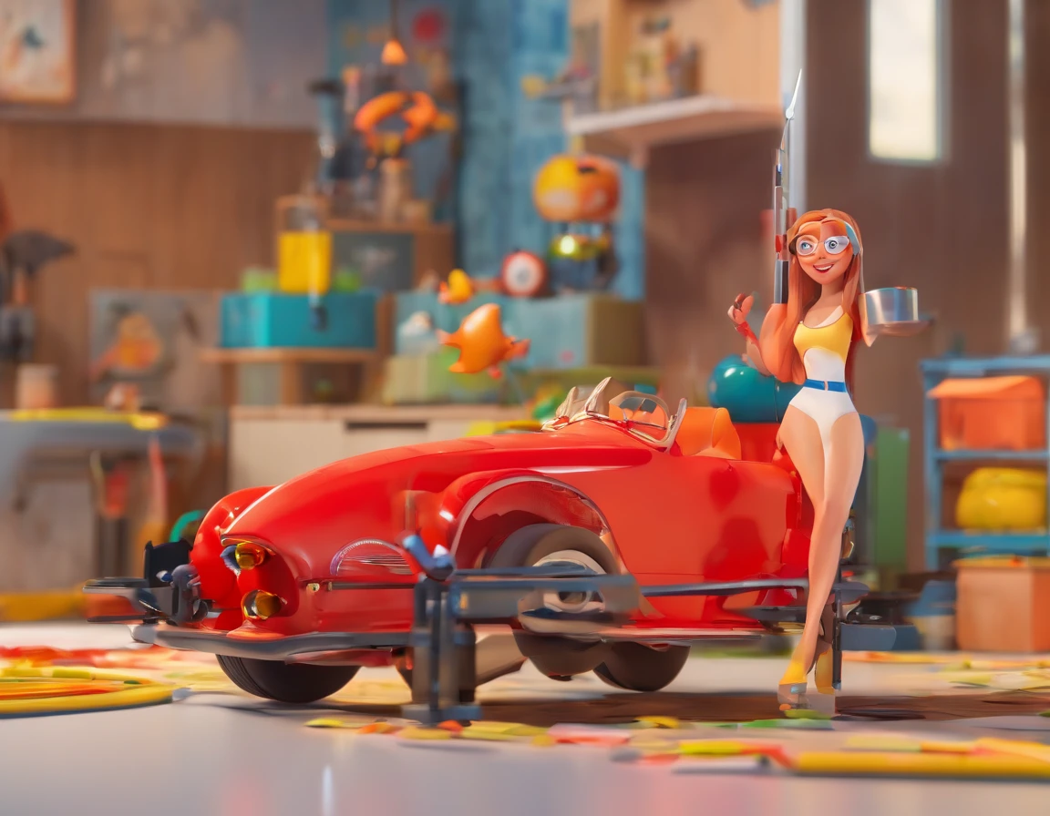 (melhor qualidade,ultra-detalhado,Realistic:1.37),3D rendering,design de personagens, jovem morena, advogada, cabelos longos e ondulados e com mechas,belos olhos pretos detalhados,wearing red glasses,Estilo Pixar, The character and setting are meticulously, criando uma atmosfera de filme animado que lembra a Disney, Pixar e Dreamworks.