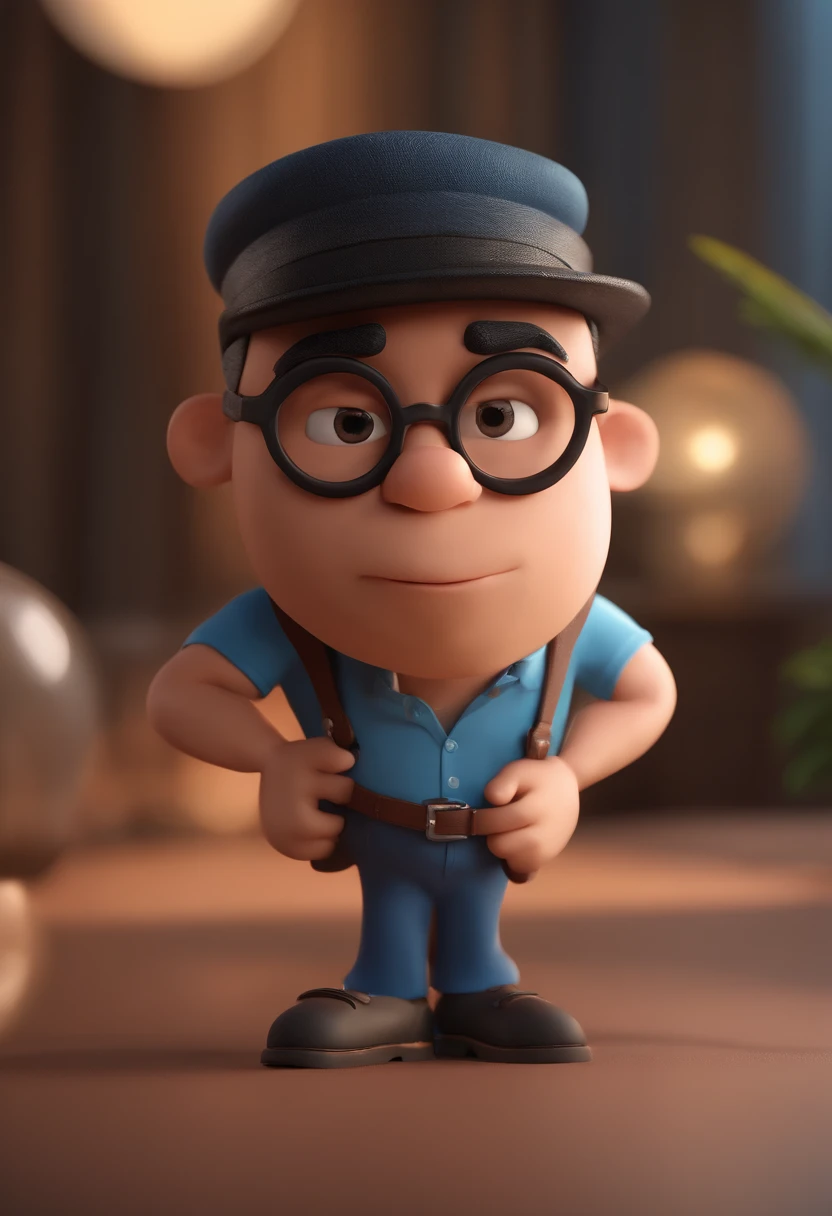 Cartoon character of a man with black glasses and a blue shirt, animation character, Caractere estilizado, animation style rendering, 3D estilizado, Arnold Maya render, 3 d render stylized, toon render keyshot, Personagem 3D, Personagem 3D, 3d rendering stylized, 3 d character render, personagem de desenho animado, Personagem de close up, Pose de personagem,  (Estilo Pixar) (master part:1.2) (Bokeh) (best quality) (pele detalhada) (textura detalhada) (8k) (argila) (Cinematic lighting) (foco nítido