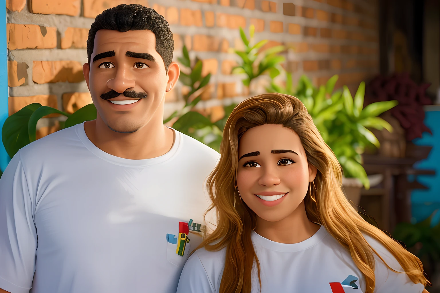 homem negro com cabelo crespo, bigode, barba no queixo e mulher sorridentes, um ao lado do outro, em frente a uma parede de tijolos, de Felipe Seade, edu souza, seu madruga, nick silva, malika favre, de Emerson Silva, karla ortiz, sandra, imagem de perfil, de Samuel Silva, salvador, São Paulo, sifi, São Paulo, dan dos santos, adreas rocha