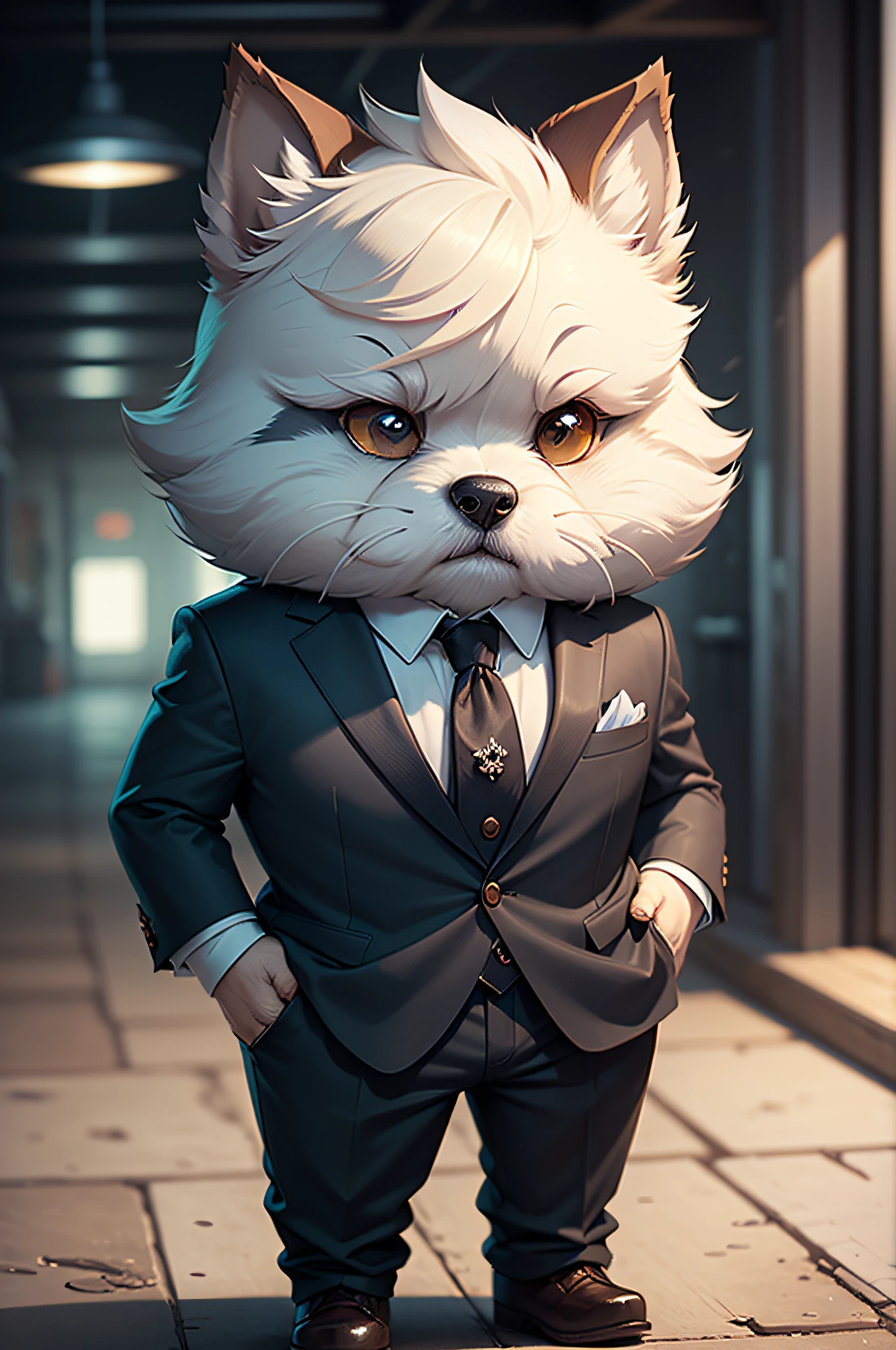 (Man in suit and tie)comic strip、Anthropomorphic West Highland White Terrier