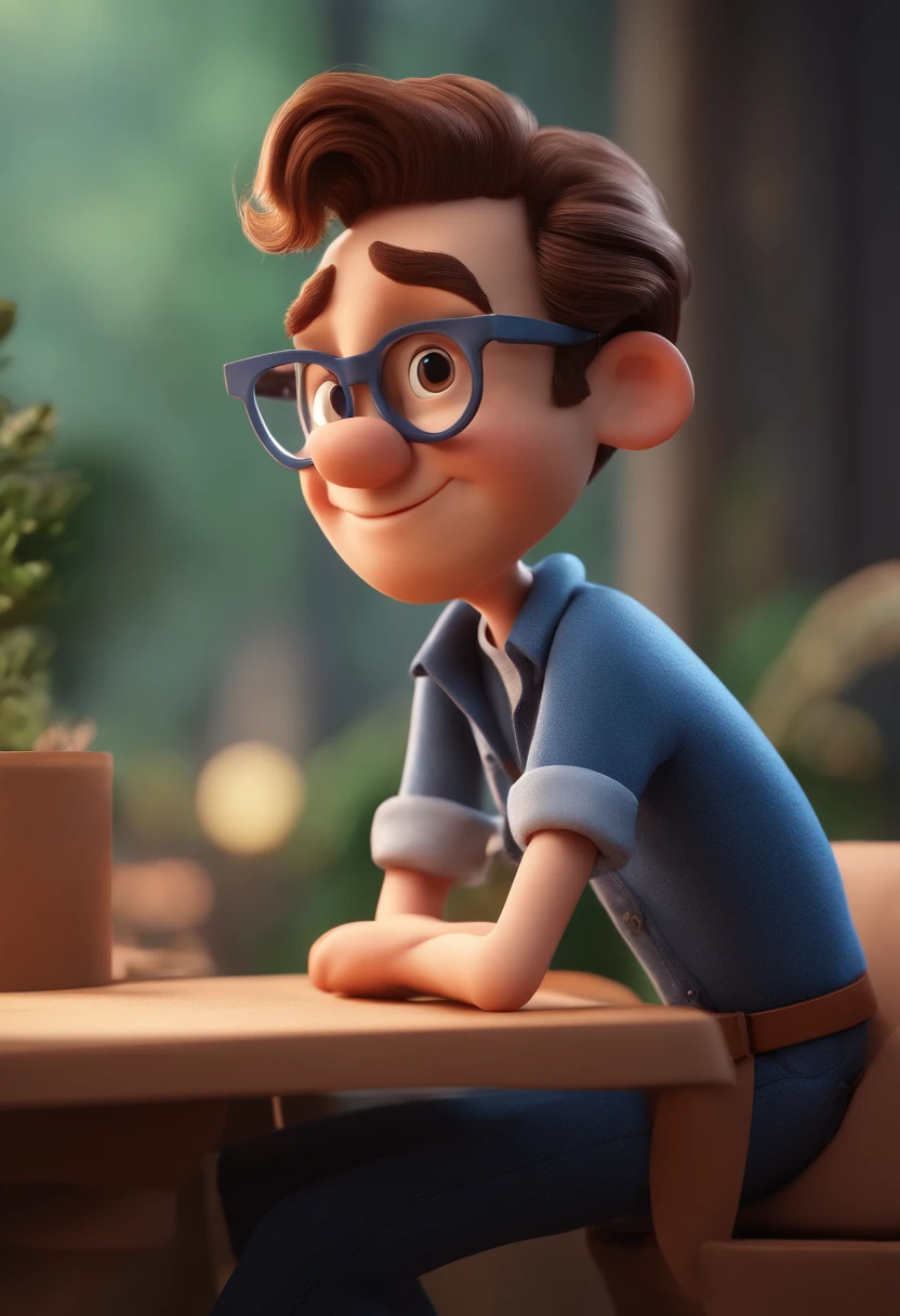Cartoon character of a man with black glasses and a blue shirt, animation character, Caractere estilizado, animation style rendering, 3D estilizado, Arnold Maya render, 3 d render stylized, toon render keyshot, Personagem 3D, Personagem 3D, 3d rendering stylized, 3 d character render, personagem de desenho animado, Personagem de close up, Pose de personagem, (Estilo Pixar) (master part:1.2) (Bokeh) (best quality) (pele detalhada) (textura detalhada) (8k) (argila) (Cinematic lighting) (foco nítido
