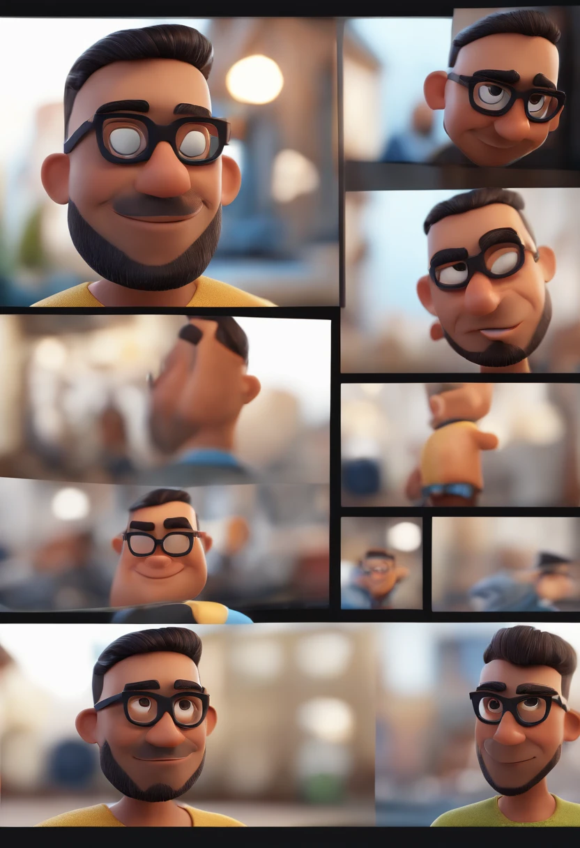 Cartoon character of a man with black glasses and a blue shirt, animation character, Caractere estilizado, animation style rendering, 3D estilizado, Arnold Maya render, 3 d render stylized, toon render keyshot, Personagem 3D, Personagem 3D, 3d rendering stylized, 3 d character render, personagem de desenho animado, Personagem de close up, Pose de personagem, (Estilo Pixar) (master part:1.2) (Bokeh) (best quality) (pele detalhada) (textura detalhada) (8k) (argila) (Cinematic lighting) (foco nítido