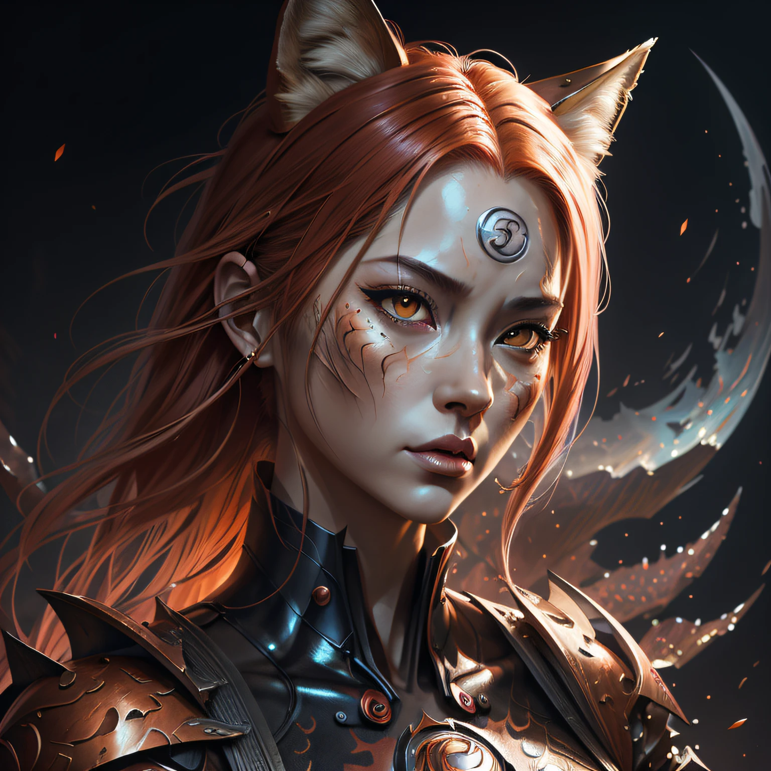professional portrait of a firey fox, rinegan eye jiraya naruto, abstract beauty, approaching perfection, delicate face, dynamic, moonlight, highly detailed, digital painting, artstation, concept art, smooth, sharp focus, illustration, art by Carne Griffiths and Wadim Kashin
