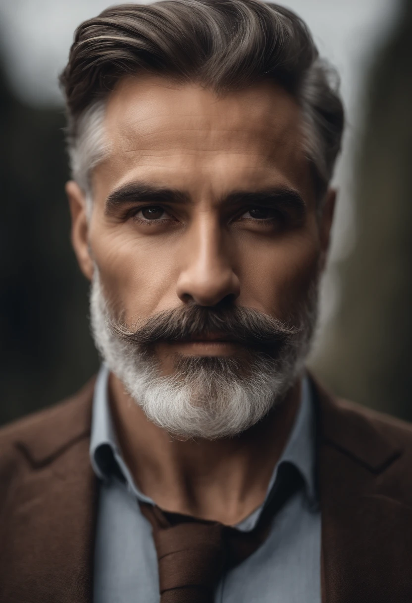 Hombre con barba y bigote en camisa negra, La mejor calidad,4k,8k,Hombre muy atractivo con barba, Vello facial bien cuidado, Lindo, impresionante, Realstic, Imagen ultrarrealista, Bigote natural, Hombre viejo,Retrato suave disparado 8K, Retrato muy detallado, Bigote grueso, Estilo hiperrealista, Barba fina, vello facial corto, Bartstoppeln, Lindo, Cara detallada, Retrato ultra realista, cana,Traje elegante, boca abierta,