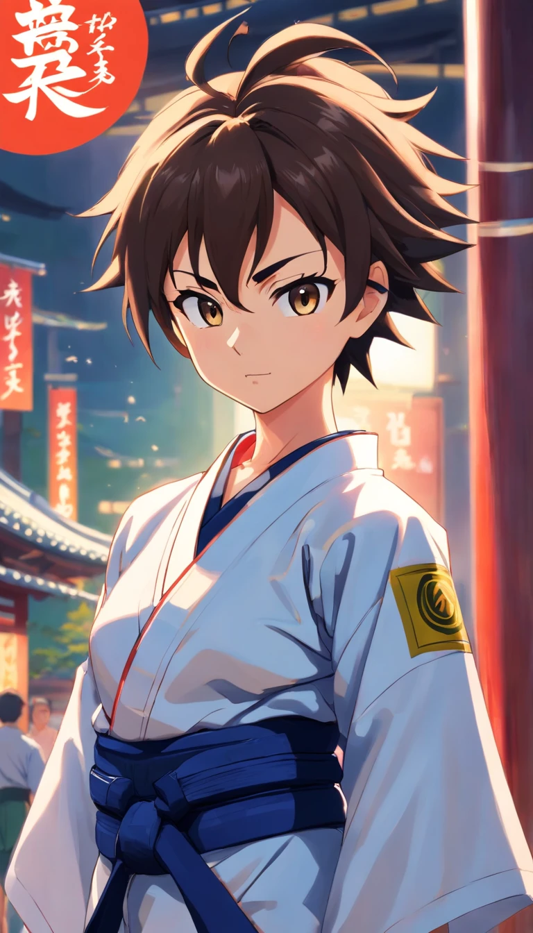 vegeta careca com kimono de jiu jitsu, faixa preta e orelha estourada