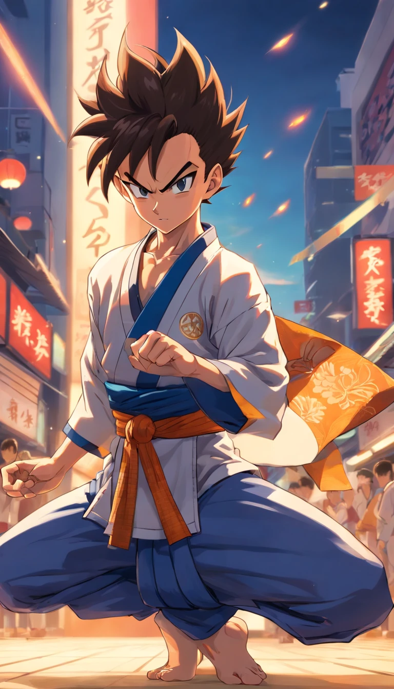 vegeta careca com kimono de jiu jitsu, faixa preta e orelha estourada