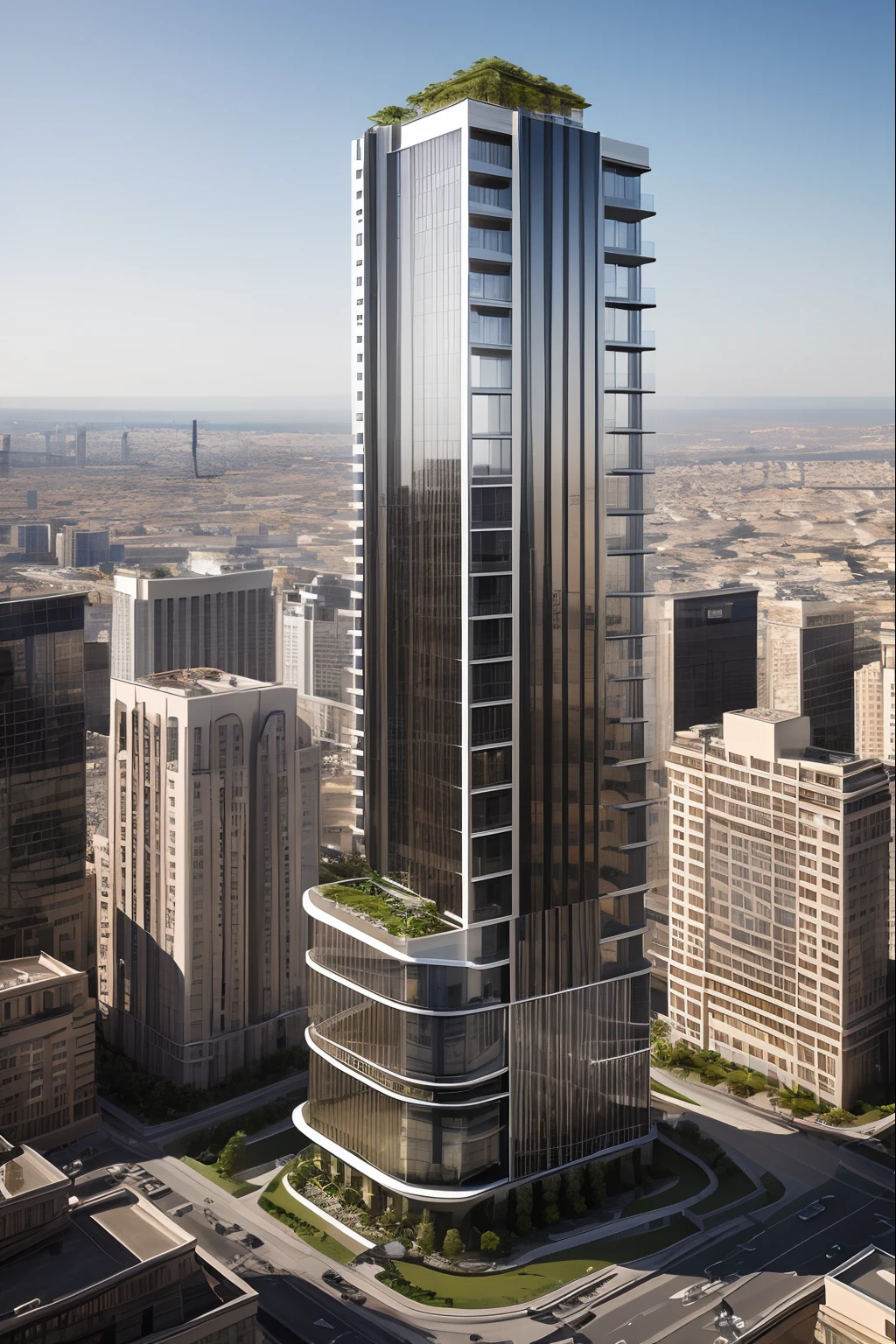 ((Masterpiece)), (best quality), (ultras Realistic), 8k, Raw photo, drawing of a tall building with a clock on the top, concept image, perspective view, mantra rendering, rendering of checkmate, concept drawing, conceptual rendering, front-view, elevation view, concept illustration, tall building, full building, artists impression, artist's impression, full-length view, full - length view, artist impression, tall skyscraper,