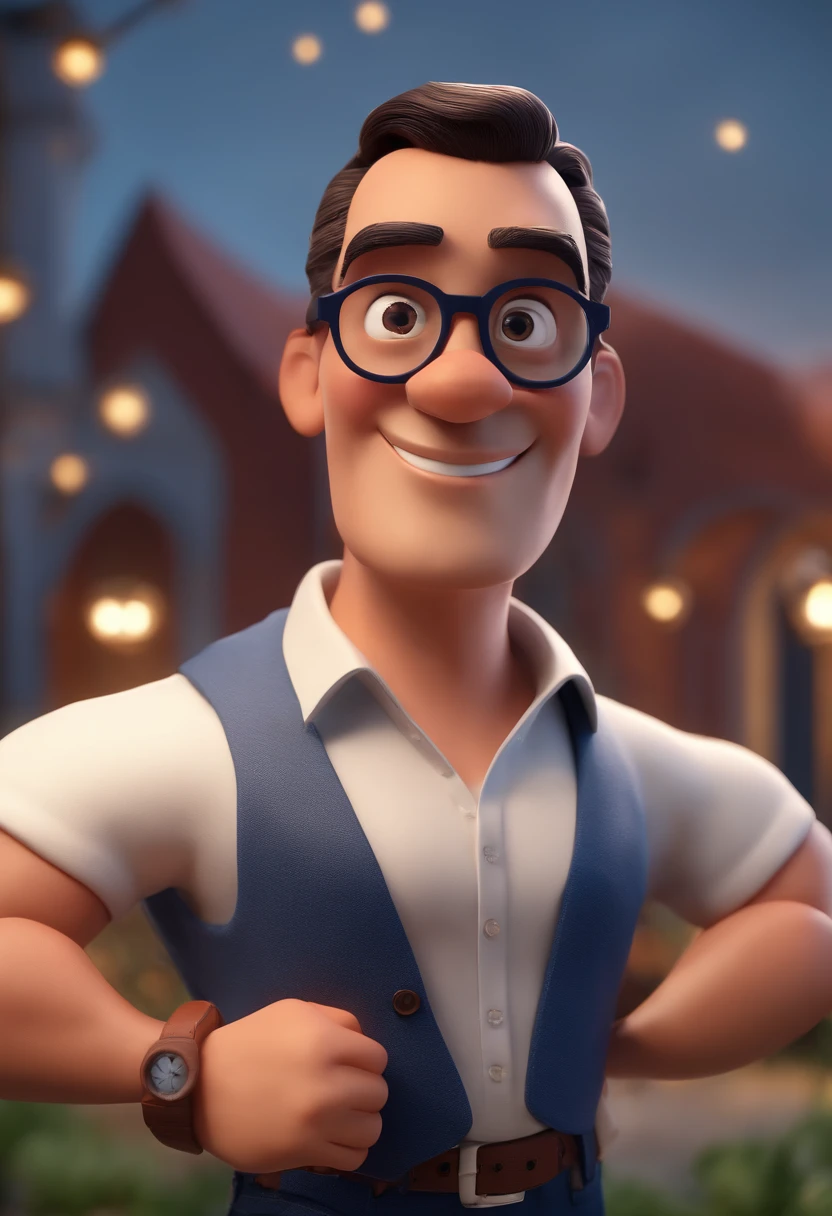 Cartoon character of a man with black glasses and a blue shirt, animation character, Caractere estilizado, animation style rendering, 3D estilizado, Arnold Maya render, 3 d render stylized, toon render keyshot, Personagem 3D, Personagem 3D, 3d rendering stylized, 3 d character render, personagem de desenho animado, Personagem de close up, Pose de personagem,  (Estilo Pixar) (master part:1.2) (Bokeh) (best quality) (pele detalhada) (textura detalhada) (8k) (argila) (Cinematic lighting) (foco nítido