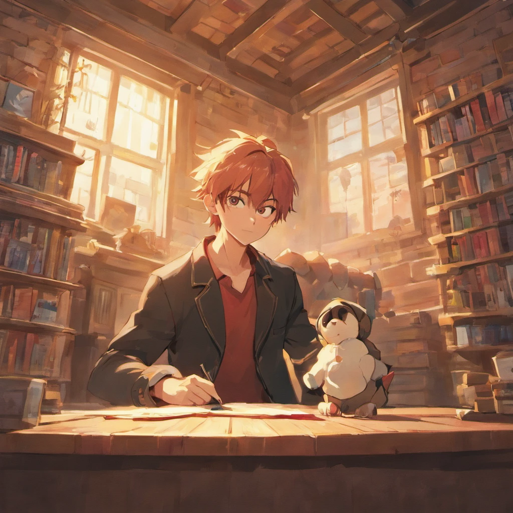um homem lendo um livro, ::style pixar cartoon
