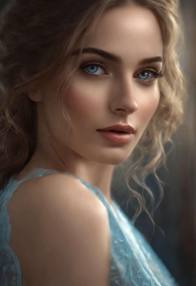 (olhos bonitos detalhados e rosto detalhado, Luz lateral da obra-prima, master part, best quality, circunstanciado, High resolution illustration), (1 girl, Beautiful girl, pele brilhante, olhando para baixo, Olhando para o Viewer), ( cabelo longo azul celeste, olhos cor-de-rosa, saia, fita, button-down shirt) 45 graus, Top view, lateralmente, (Hand detail)