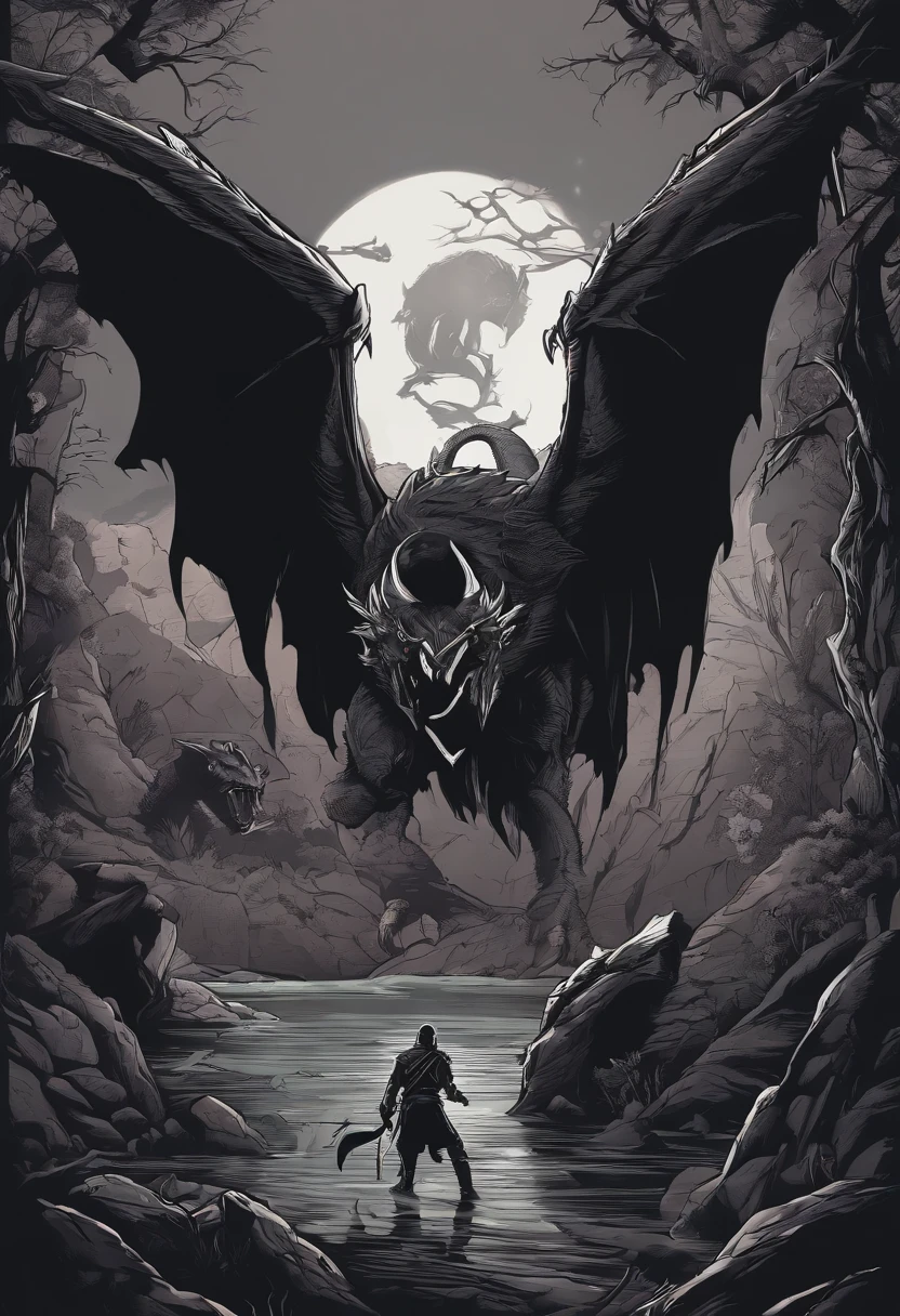 /imagine prompt: evil dungeons and dragons illustration for a sticker with a black background, in bold outline style, jagged edges, trashcore, light shading --v 5.2