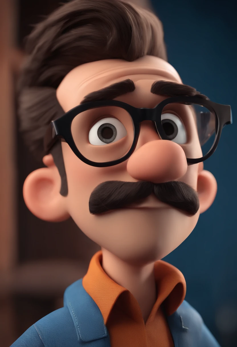 Cartoon character of a man with black glasses and a blue shirt, animation character, Caractere estilizado, animation style rendering, 3D estilizado, Arnold Maya render, 3 d render stylized, toon render keyshot, Personagem 3D, Personagem 3D, 3d rendering stylized, 3 d character render, personagem de desenho animado, Personagem de close up, Pose de personagem, (Estilo Pixar) (master part:1.2) (Bokeh) (best quality) (pele detalhada) (textura detalhada) (8k) (argila) (Cinematic lighting) (foco nítido
