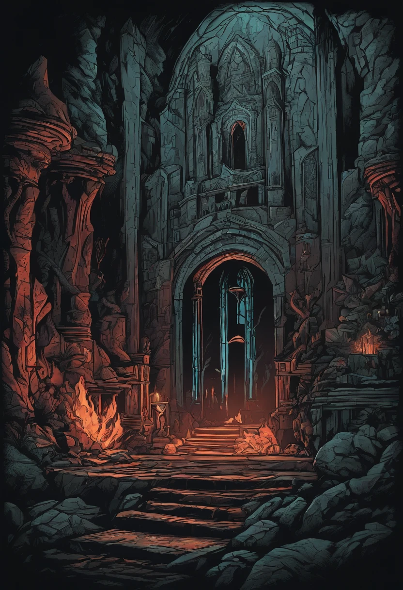 /imagine prompt: dungeon master illustration for a sticker with a black background, in bold outline style, jagged edges, trashcore, light shading --v 5.2