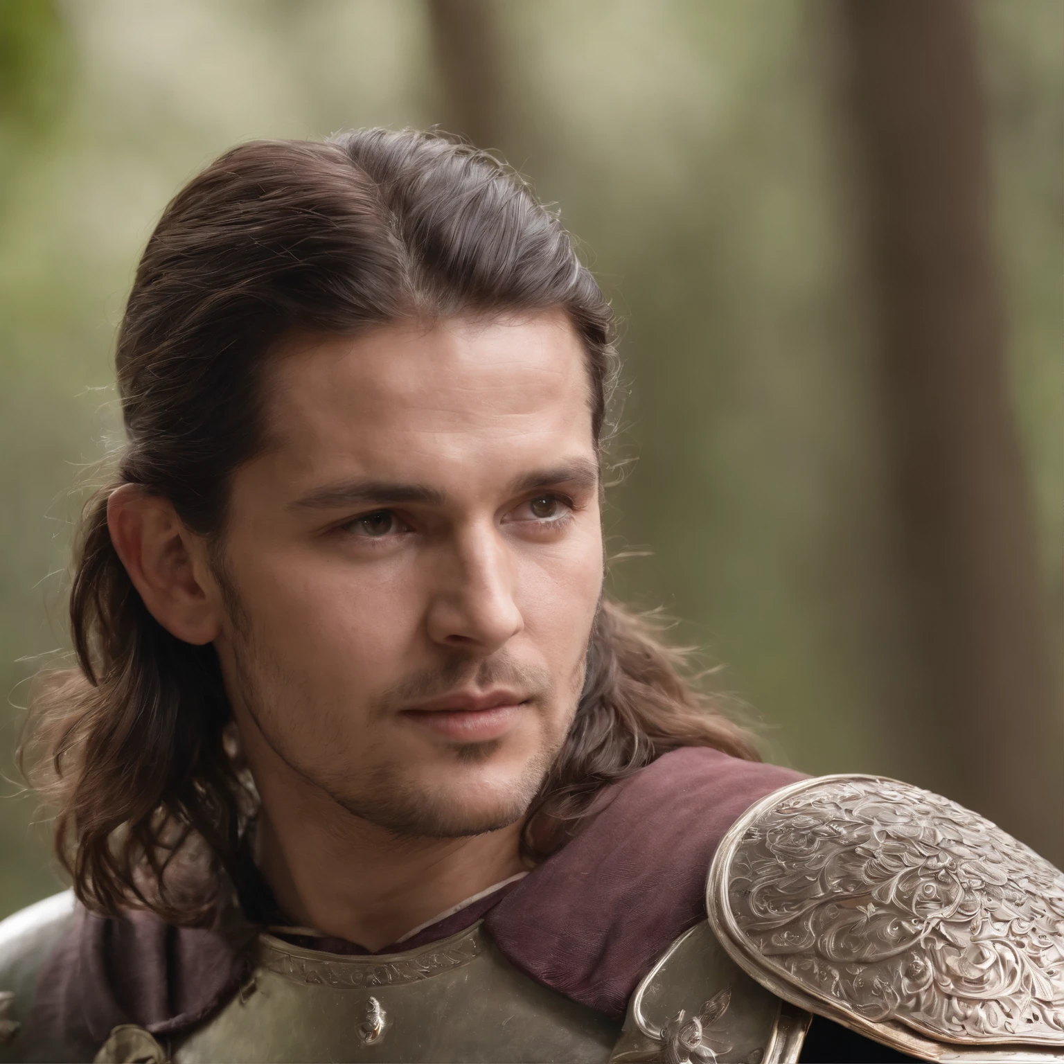 Arcanjo Miguel Poderoso, brown hair, armadura cinza, Asas escuras, Capa vermelha, segura sua poderosa espada e brilha com seu poder