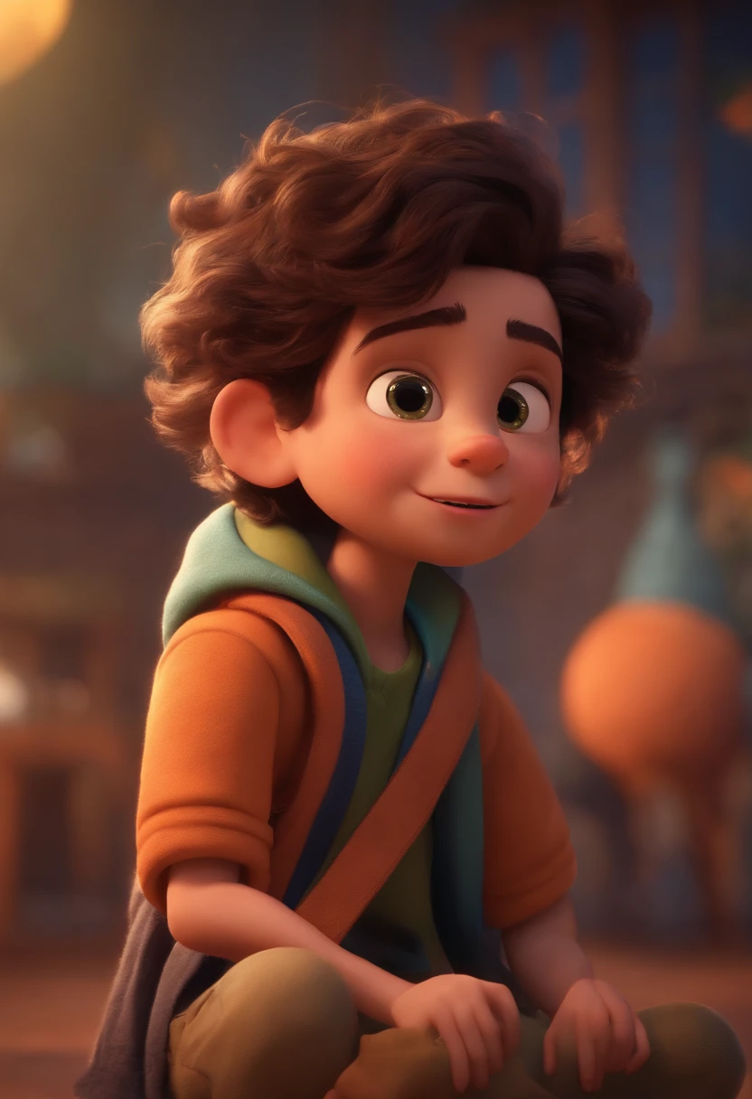 Image of a boy for a story in a YouTube video in Pixar format, He's the little allabester, He's the class leader, He's outgoing, Playful and gets up for a lot of things, cabelo curto