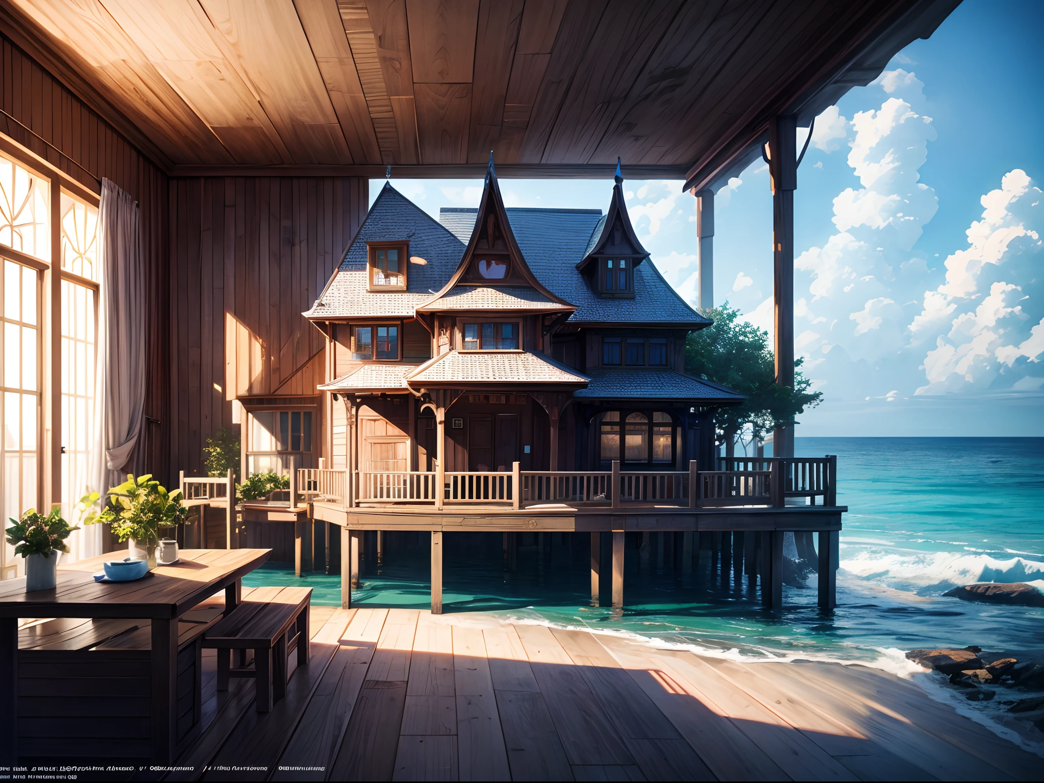 seaside house in Makrame style, ultra hd, realistic, vivid colors, highly detailed, UHD drawing, pen and ink, perfect composition, beautiful detailed intricate insanely detailed octane render trending on artstation, 8k artistic photography, photorealistic concept art, soft natural volumetric cinematic perfect light