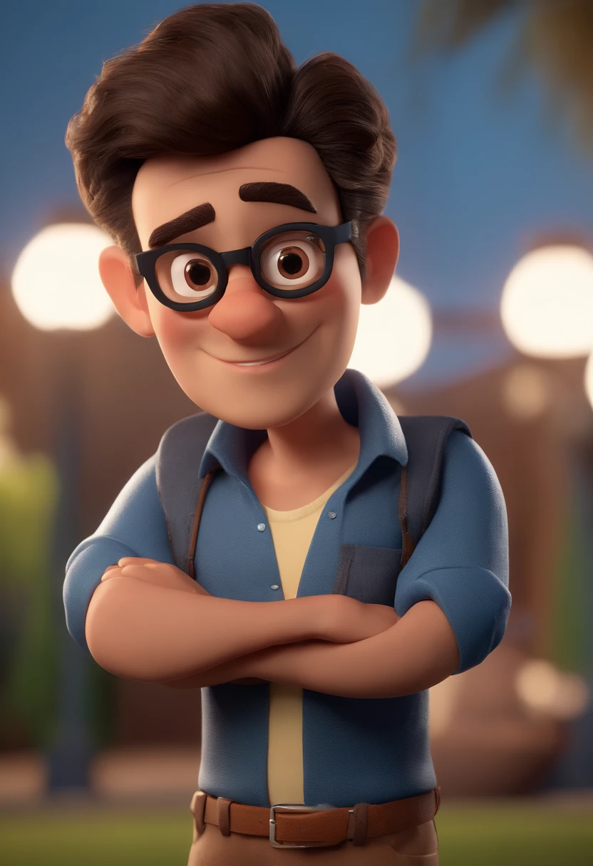 Cartoon character of a man with black glasses and a blue shirt, animation character, Caractere estilizado, animation style rendering, 3D estilizado, Arnold Maya render, 3 d render stylized, toon render keyshot, Personagem 3D, Personagem 3D, 3d rendering stylized, 3 d character render, personagem de desenho animado, Personagem de close up, Pose de personagem,  (Estilo Pixar) (master part:1.2) (Bokeh) (best quality) (pele detalhada) (textura detalhada) (8k) (argila) (Cinematic lighting) (foco nítido