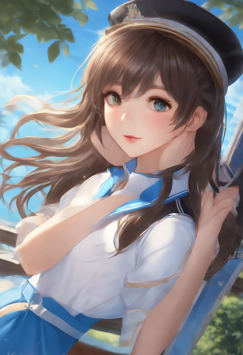 Nagara(Pista Azur),(origem),escola_uniforme,1girl,sozinho,ao ar livre, Olhando para o Viewer,, ,master part, best quality, ultra-detalhado, illustration,
