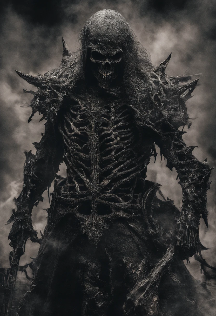 chifres do diabo,Garras,machado de batalha,Ambiente assustador,dentes pontiagudos,Berserker,corpo inteiroesbian,aura poderosa,A strong sense of oppression,incrivelmente detalhado,Esqueleto de olhos vermelhos,The flames of hell are raging,Skeleton Legion,Ultra foto realsisim, arte , fechar potrait