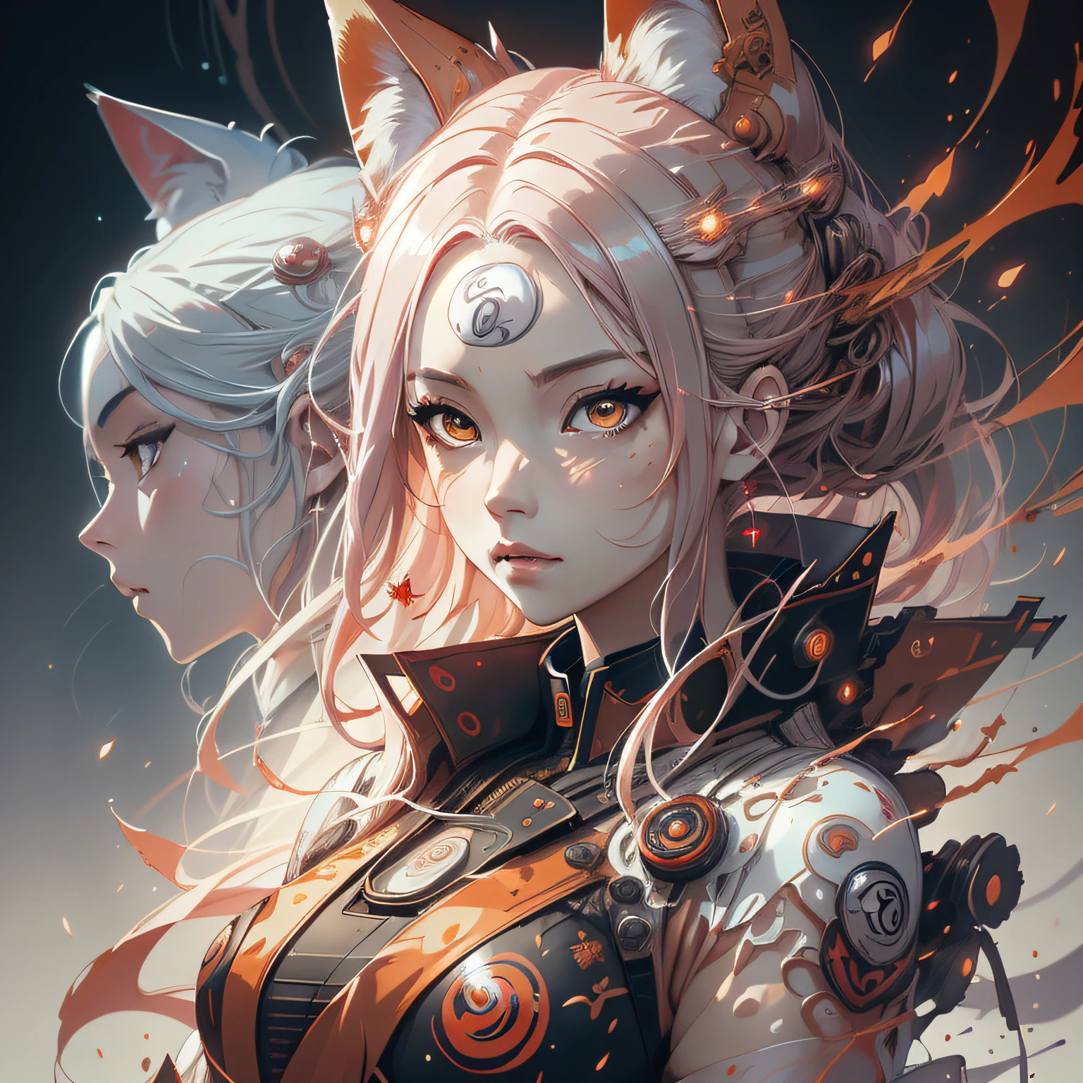 professional portrait of a firey fox, rinegan eye jiraya naruto, abstract beauty, approaching perfection, delicate face, dynamic, moonlight, highly detailed, digital painting, artstation, concept art, smooth, sharp focus, illustration, art by Carne Griffiths and Wadim Kashin
