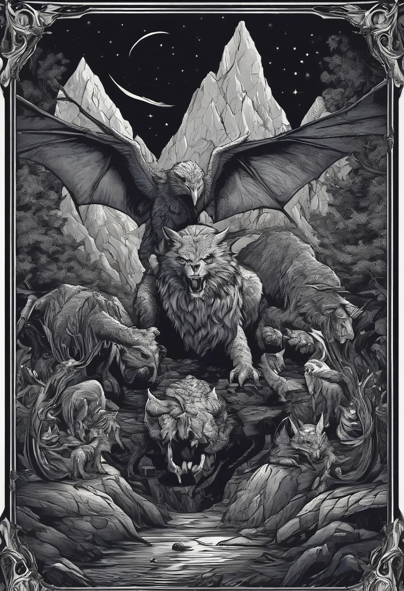 /imagine prompt: dungeons and dragons illustration for a sticker with a black background, in bold outline style, jagged edges, trashcore, light shading --v 5.2
