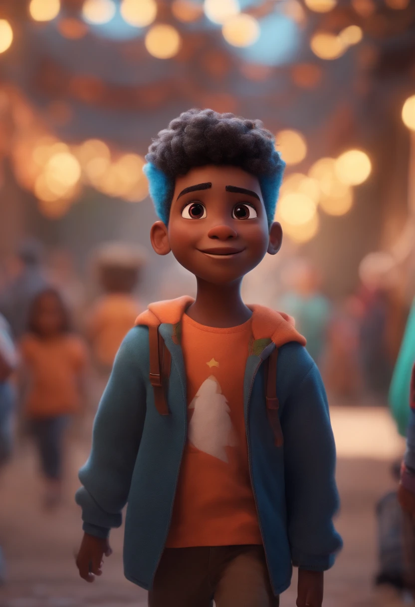 Image of a boy for a story in a YouTube video in Pixar format, He's the little allabester, He's the class leader, He's outgoing, Playful and gets up for a lot of things, cabelo curto