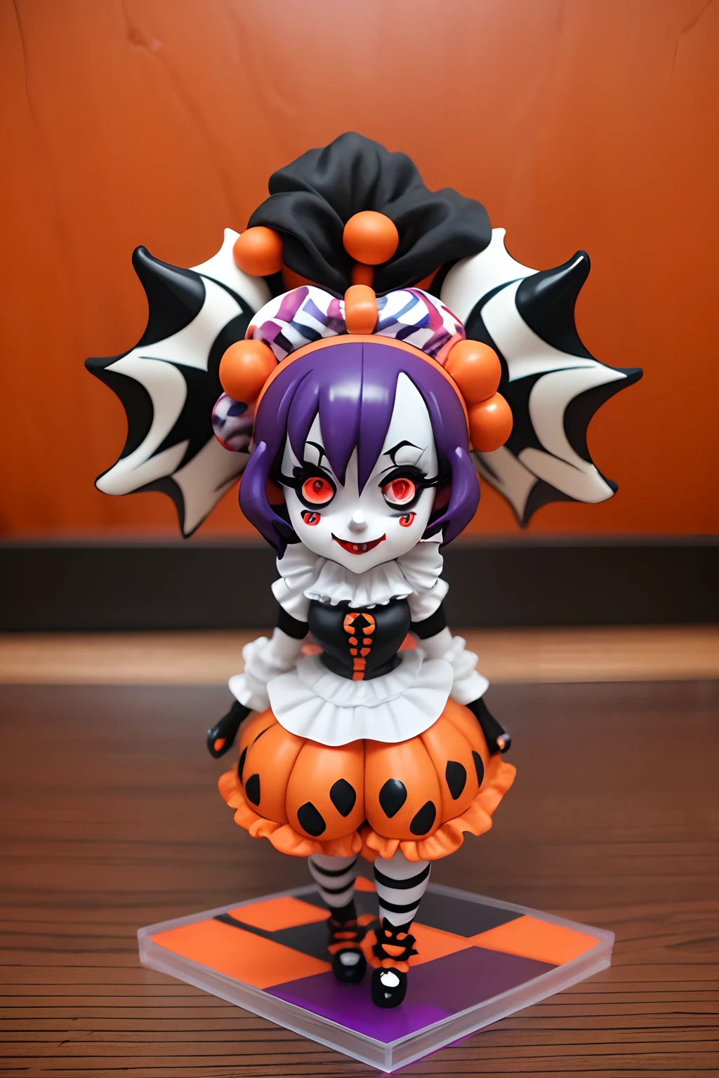 arafed clown ((scary)) ((halloween)), ((female)), ((clown)) ((Vey sexy)) , avant garde fashion model pop up parade figure, seductive anime girl, anime figure, (anime figurine), seductive. highly detailed, aoshima chiho, ( highly detailed figure ), pvc figurine ((top view)) ((squatting))'((balloons))' ((scared)) ((horror))
