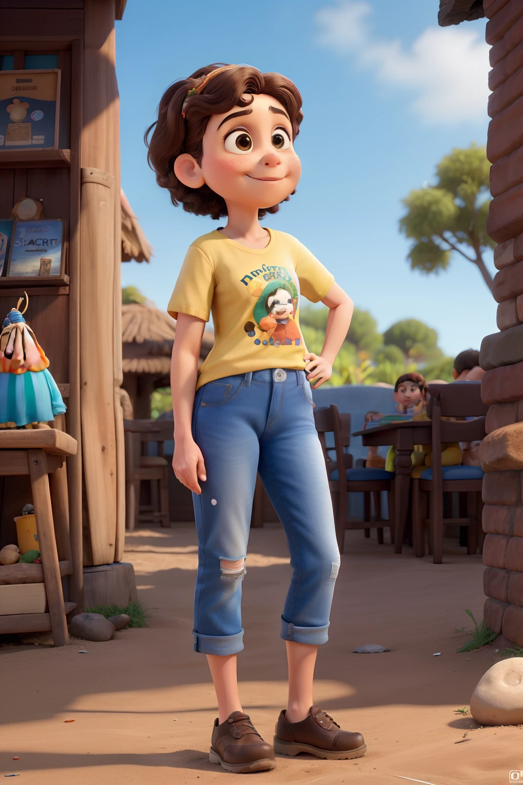 Obra-prima, de melhor qualidade, Disney Pixar, de uma menina adolescente com cabelos cacheados, cortado no ombro e escuros, ama kpop, ama pulseiras, brincos e colares, olhos castanhos escuros, ama a cor roxa, cartaz de filme da Disney Pixar, nome do filme beatriz, Release Date 30/10/2023, menina com uma saia bege e uma camiseta com borboletas desenhadas