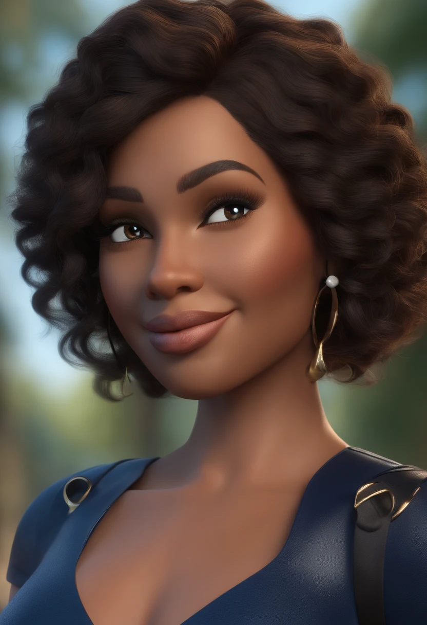 personagem dos desenhos animados de uma mulher com pele negra e um vestido azul com o cabelo alisado, animation character, Caractere estilizado, animation style rendering, 3D estilizado, Arnold Maya render, 3 d render stylized, toon render keyshot, Personagem 3D, Personagem 3D, 3d rendering stylized, 3 d character render, personagem de desenho animado, Personagem de close up, Pose de personagem,  (Estilo Pixar) (master part:1.2) (Bokeh) (best quality) (pele detalhada) (textura detalhada) (8k) (argila) (Cinematic lighting) (foco nítido