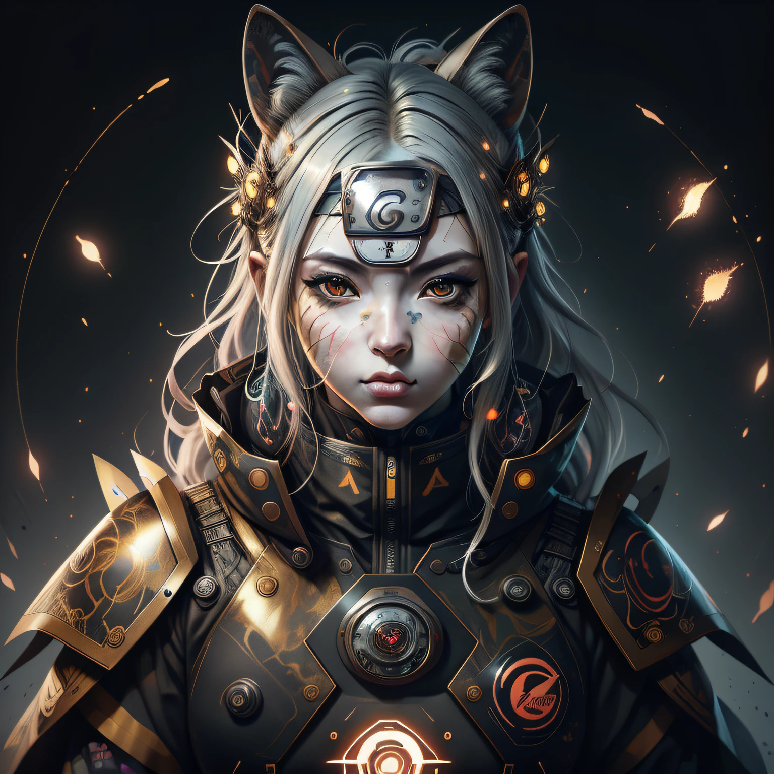 retrato profissional de uma raposa fogosa, Rinegan Olho Jiraiya Naruto, beleza abstrata, Approaching perfection, rosto delicado, Dynamic, luar, altamente detalhado, pintura digital, art-station, arte conceitual, liso, foco nítido, illustration, arte de Carne Griffiths e Wadim Kashin