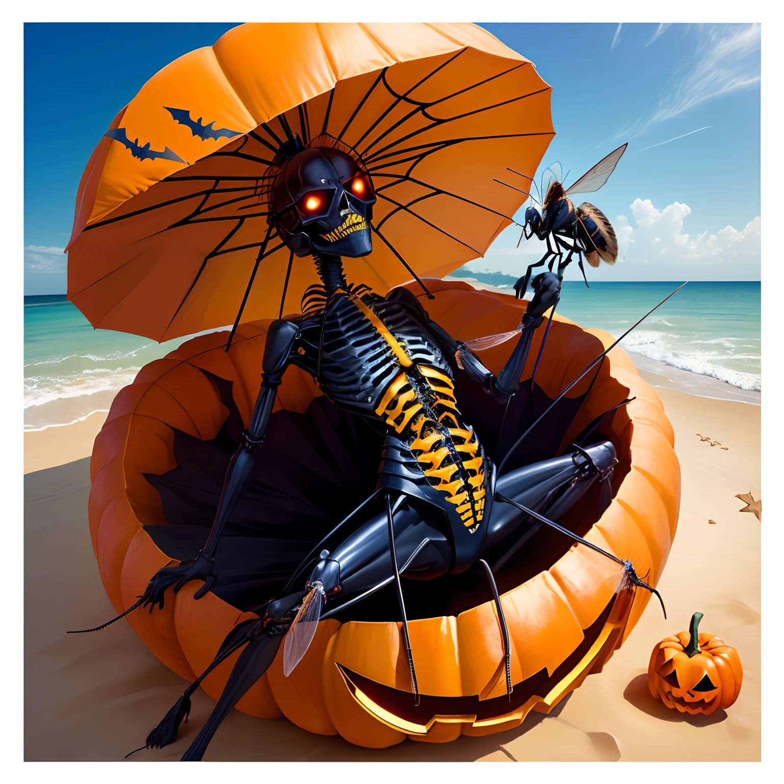 Mosquito transformado pelo Halloween na praia