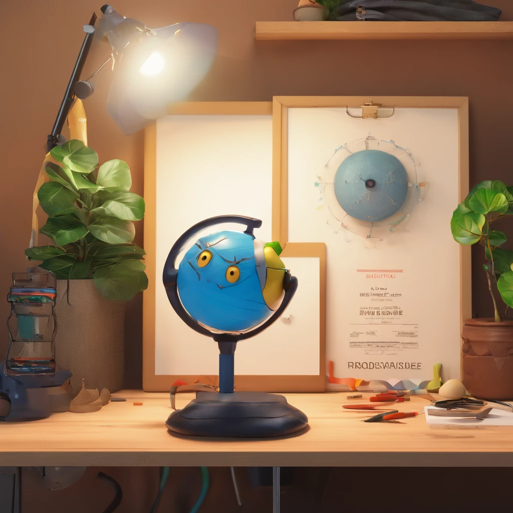 Crie um cartaz inspirado na Disney Pixar com o ersonagem com a minha foto, In an office with a stethoscope on the table