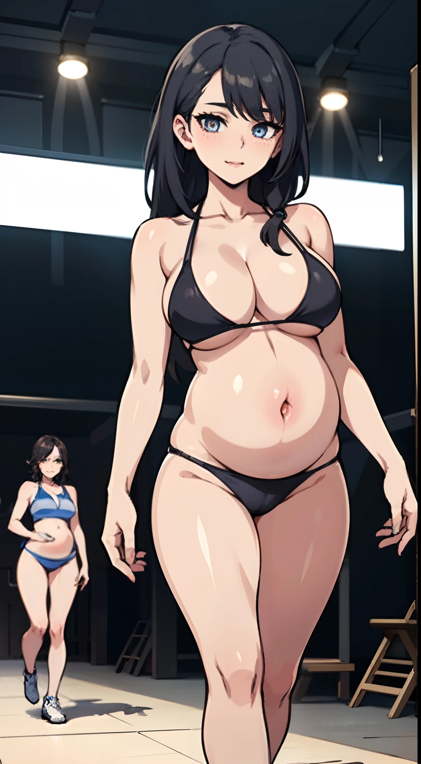 Caitlin Dev 1, As a swimsuit model, Realistic pictures, (((walking down the catwalk))), (self-assured), ((Catwalk background)), (Bikini), (Feminine), ((Sexy face)), ((Detailed pupils)), ((Perfect eyes)), (revealing outfit), Extremely detailed painting, Intricate, Brush strokes, ((The art of Bastian Lekuf-Deham)), 8K wallpaper, Nikon, trending on artstationh, trending on CGSociety, art by midjourney, (Sexy)，Pregnant women with，The crowd was offstage，Surrounded，A group of pregnant women walk on the catwalk，Large breasts，cleavage