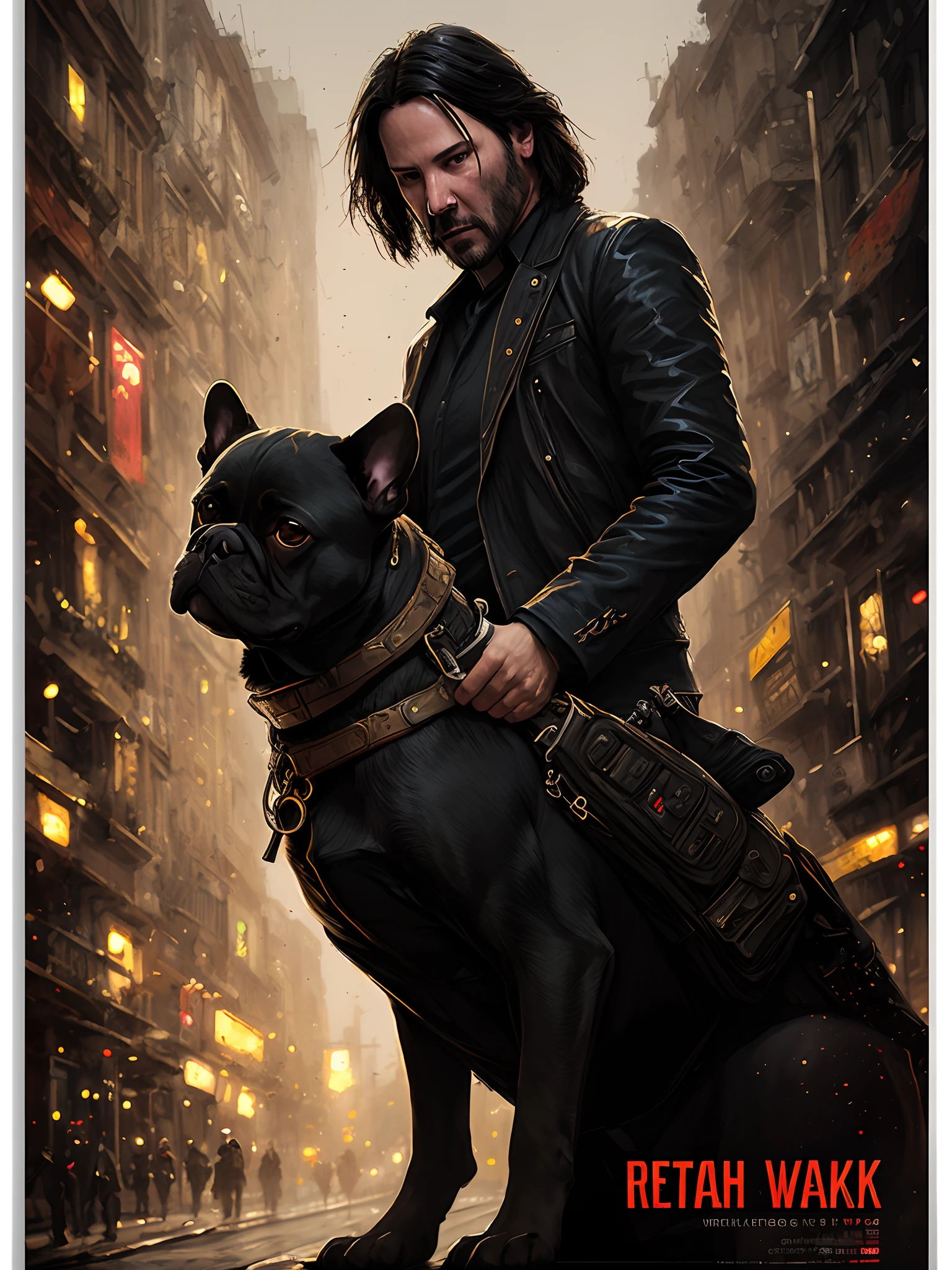 Keanu Reeves as Jonh wick walking whit black French Bulldog, vhs effect, (poster:1.6), poster on wall, nostalgia, movie poster, portrait
(skin texture), intricately detailed, fine details, hyperdetailed, raytracing, subsurface scattering, diffused soft lighting, shallow depth of field, by Oliver Wetter,
Intricate, High Detail, Sharp focus, dramatic, photorealistic painting art by (greg rutkowski:1.4), bokeh