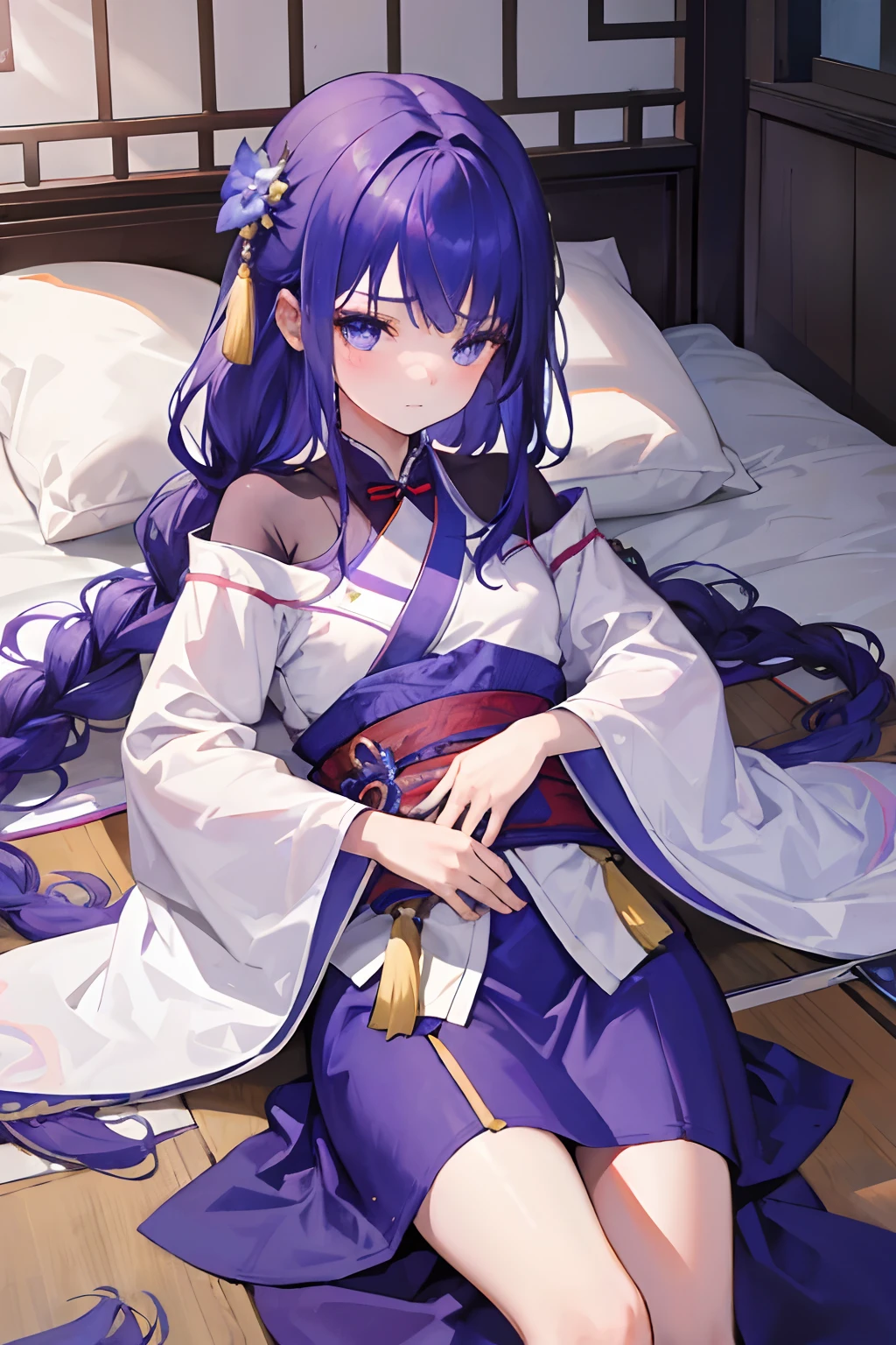 （A 13-year-old girl with long hair wearing Hanfu 1.4）
（Lie down in bed，The expression widened in surprise。1.5）
（In an ancient room。1.5）