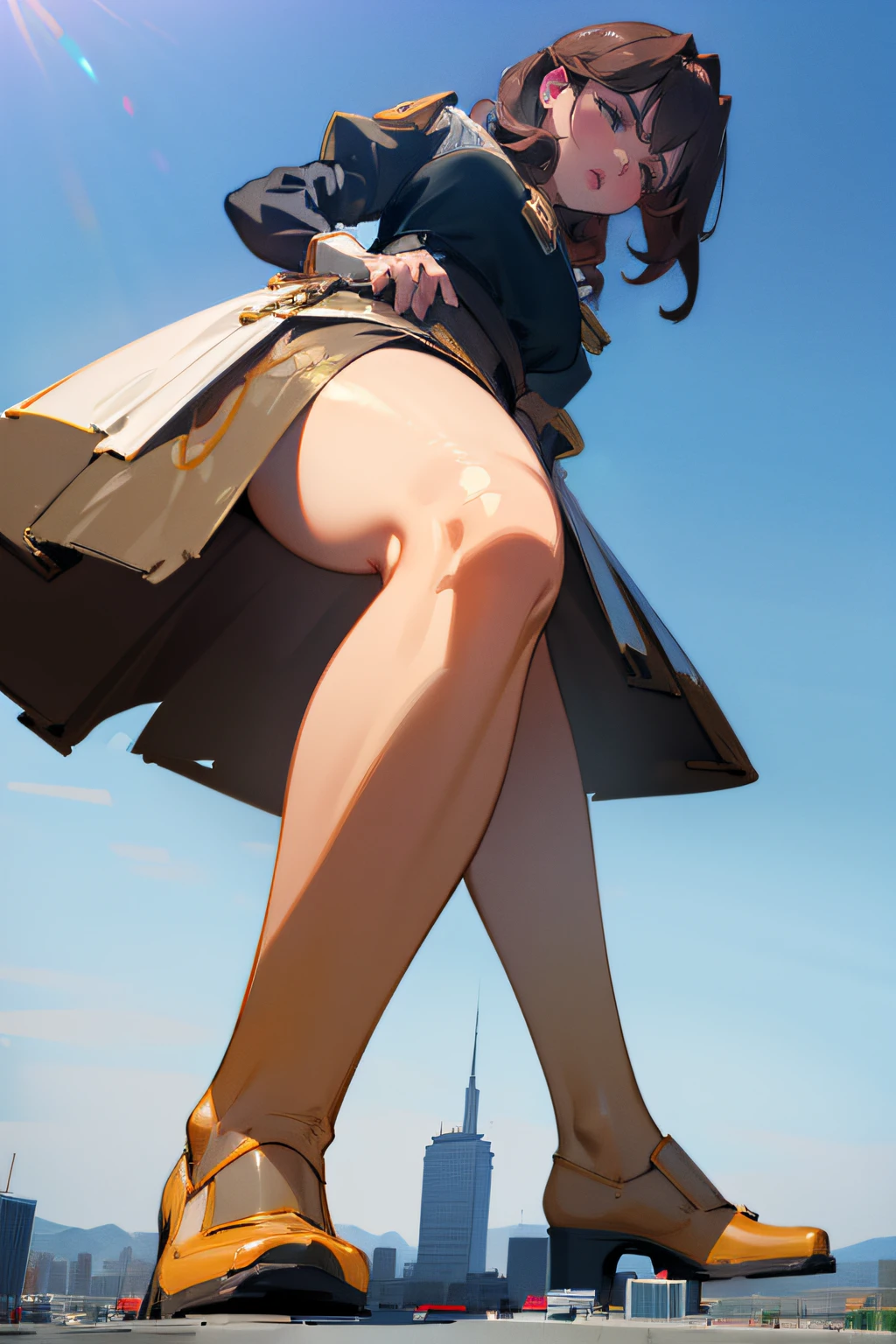 (huge, giantess size gorgeous woman:1 )walking near tiny skycrapper 8k, masterpiece, higly realistic, higly detailed, 8k