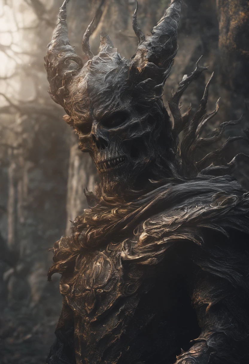 (best quality,4k,8k,Altas,master part:1.2),ultra-detalhado,(Realistic,fotorrealista,photo-realistic:1.37),o lich de Hora de Aventura,chaotic evil,menacing presence,Aura Escura,atmosfera sobrenatural,olhos vermelhos brilhantes,dentes afiados,deteriorated and bony appearance,magical powers,Capa esfarrapada,fundo sinistro,Ominous shadows,lurking in the shadows,atmosfera sinistra,Magia negra,sorriso maldoso,riso maldoso,Spreading the darkness,criando caos,Gloomy Illumination,horror,ser de outro mundo,desejo ardente de caos,Dark intentions